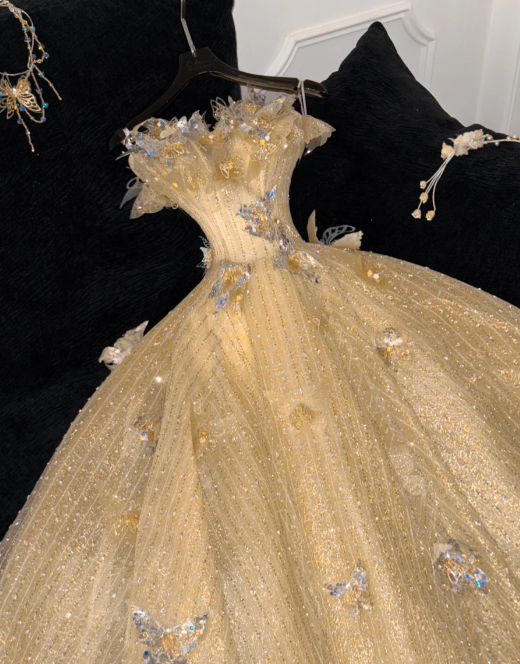 Princess A Line Strapless Tulle Sequin Beaded Without Sleeves Long Prom Dress, Evening Dress - View 5 | VelvetHem