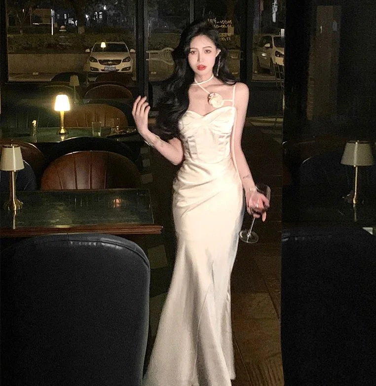 Sexy Mermaid Spaghetti Straps Satin Without Sleeves Long Prom Dress, Evening Dress - View 2 | VelvetHem