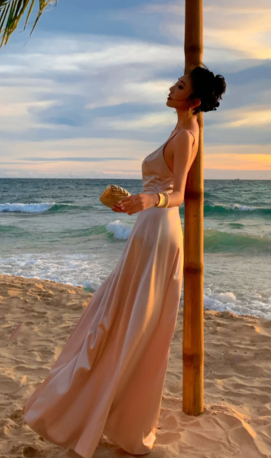 Sexy A Line Spaghetti Straps Satin Backless Without Sleeves Long Prom Dress, Evening Dress - View 4 | VelvetHem