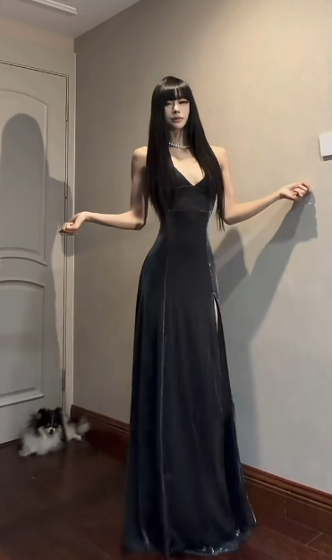 Charming A Line Spaghetti Straps Satin Slit Without Sleeves Long Prom Dress, Evening Dress - View 4 | VelvetHem