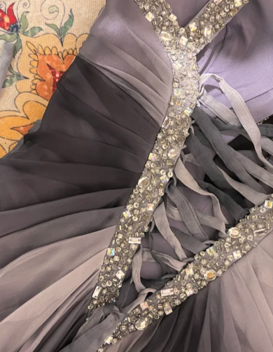 Gradient A Line Spaghetti Straps Chiffon Beaded Without Sleeves Long Prom Dress, Evening Dress - View 3 | VelvetHem