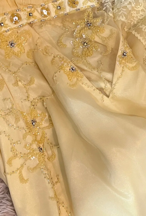 Pretty Pastel Yellow Mermaid Halter Chiffon Lace Long Prom Dress, Evening Dress - View 6 | VelvetHem