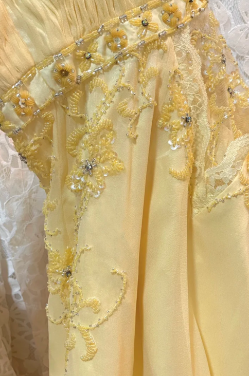 Pretty Pastel Yellow Mermaid Halter Chiffon Lace Long Prom Dress, Evening Dress - View 7 | VelvetHem