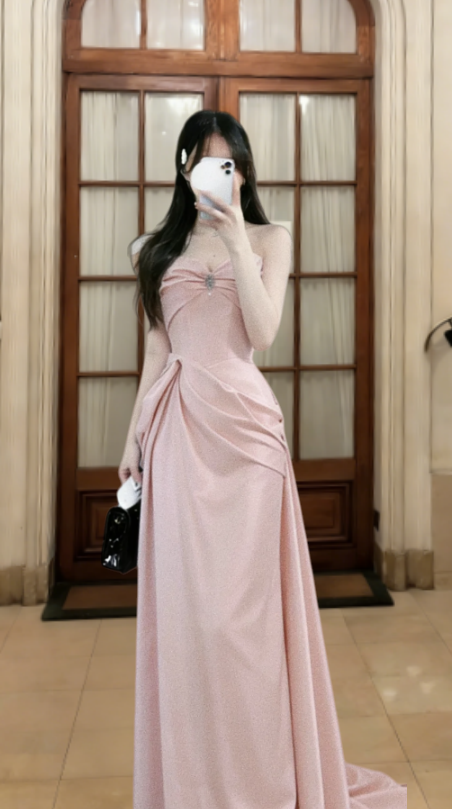 Classy A Line Strapless Satin Long Prom Dress, Evening Dress - VelvetHem