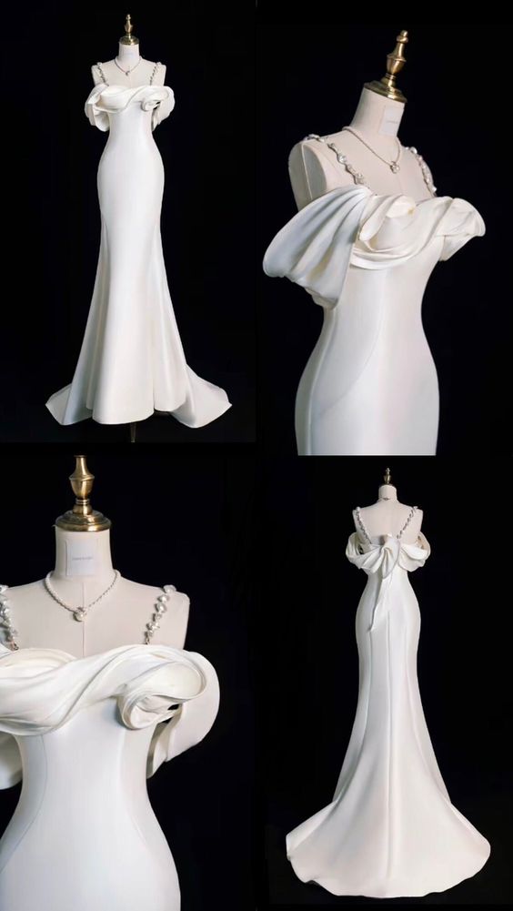 Vintage Mermaid Straps Sleeveless Long Satin Wedding Dresses