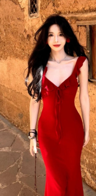 Charming Mermaid Burgundy V Neck Satin Long Prom Dress, Evening Dress - VelvetHem