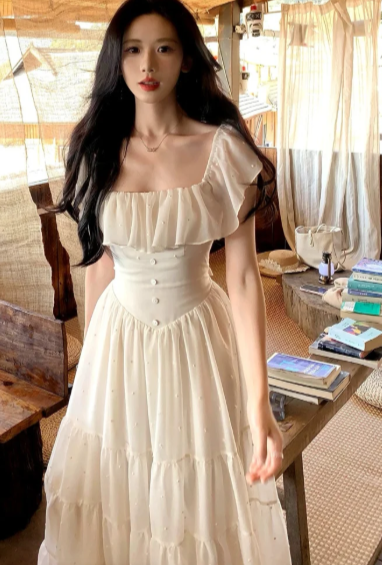 Pretty A Line Square Neck Chiffon Long Prom Dress, Evening Dress - VelvetHem