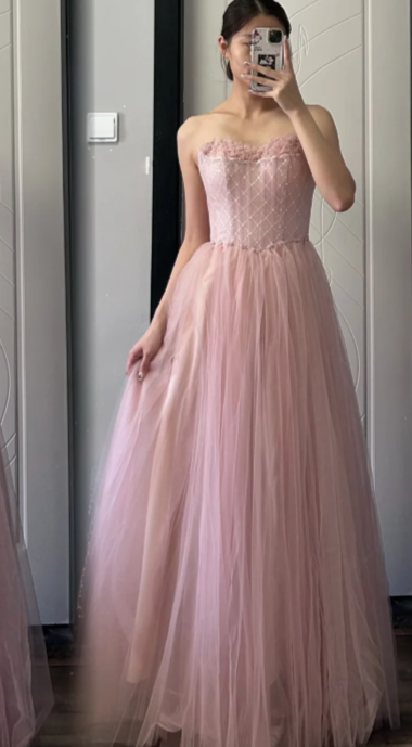 Fairy A Line Strapless Tulle Long Prom Dress, Evening Dress - VelvetHem