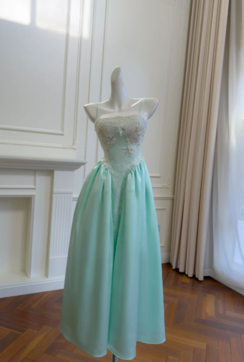 Classy A Line Spaghetti Straps Satin Long Prom Dress, Evening Dress - VelvetHem