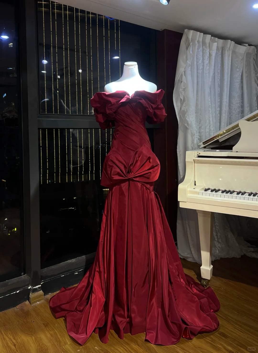 Formal Mermaid Burgundy Off The Shoulder Satin Long Prom Dress, Evening Dress - VelvetHem