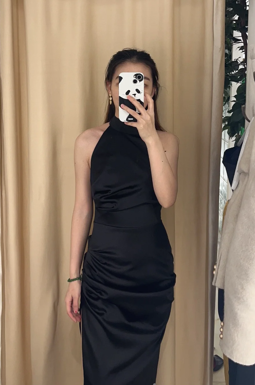 Elegant Mermaid Black Halter Satin Slit Long Prom Dress, Evening Dress - VelvetHem