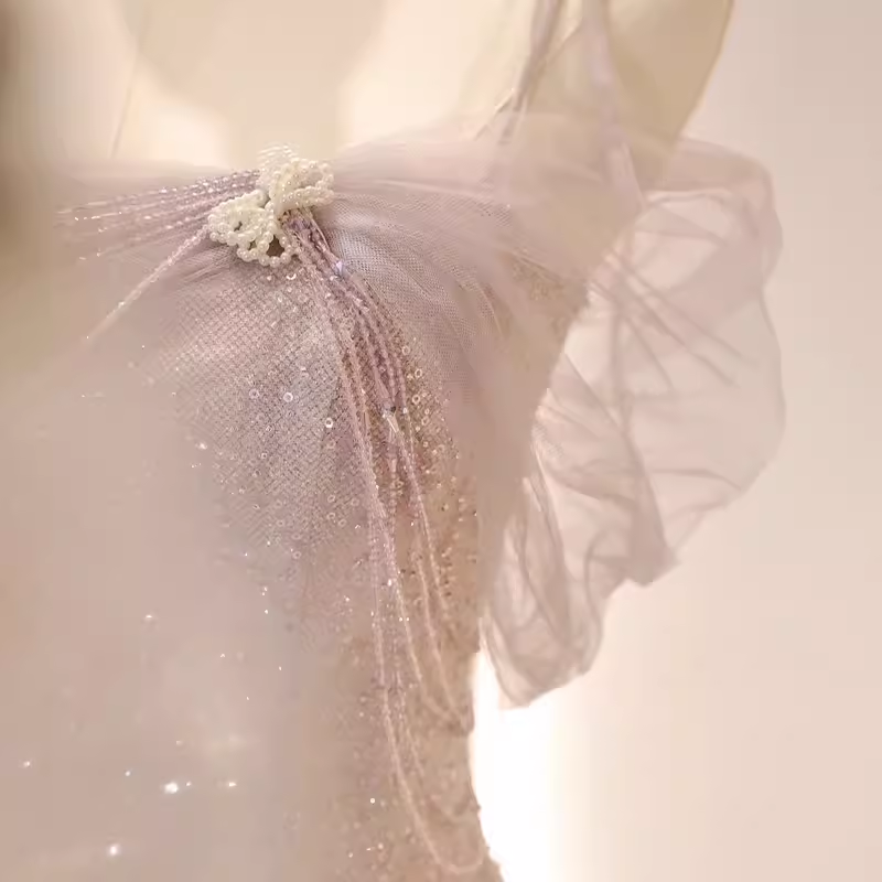 Sexy Mermaid Spaghetti Straps Pink Tulle Long Prom Dress