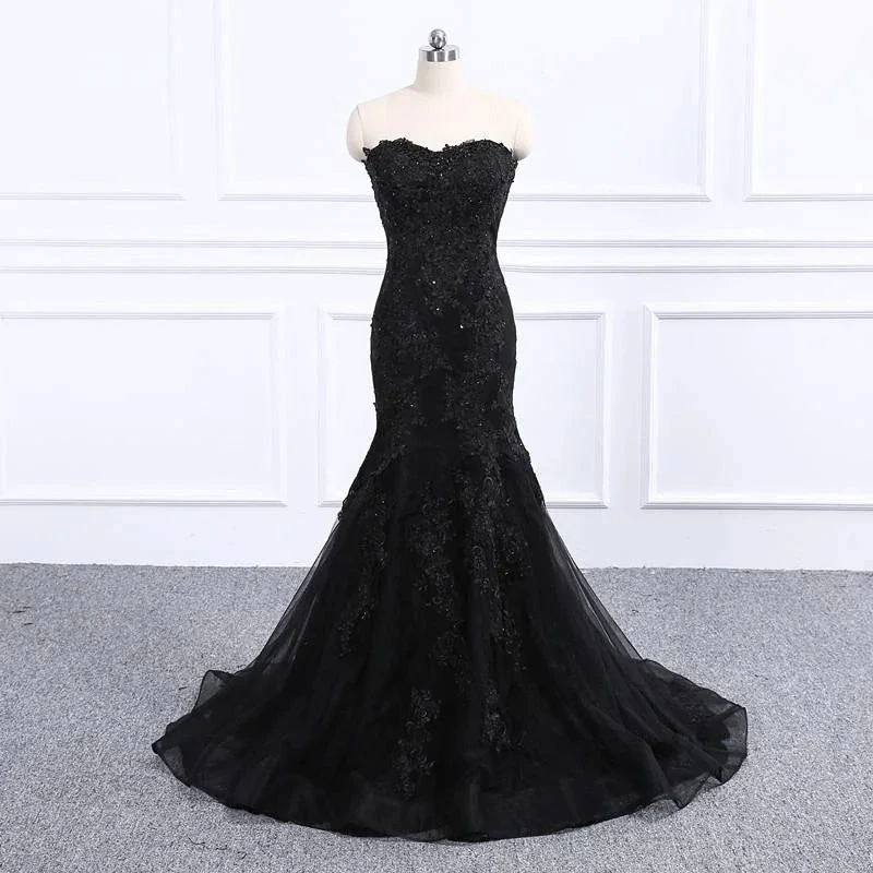 Sweetheart Neckline Black Mermaid Wedding Dress (ZD13615) - VelvetHem
