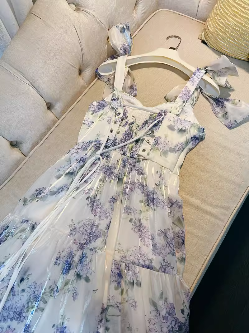 Sexy A Line StrapsNeckline Flower Lace Lilac Long Prom Dresses