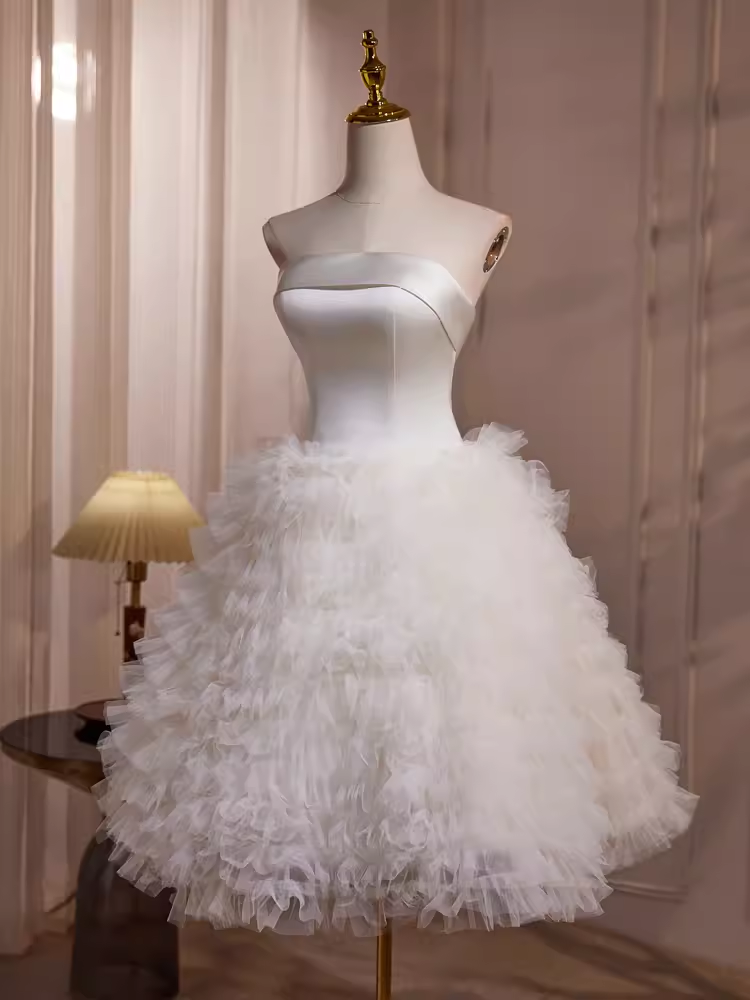Ball Gown Strapless White Satin Homecoming Dress 18th Birthday Outfits - View 2 | VelvetHem