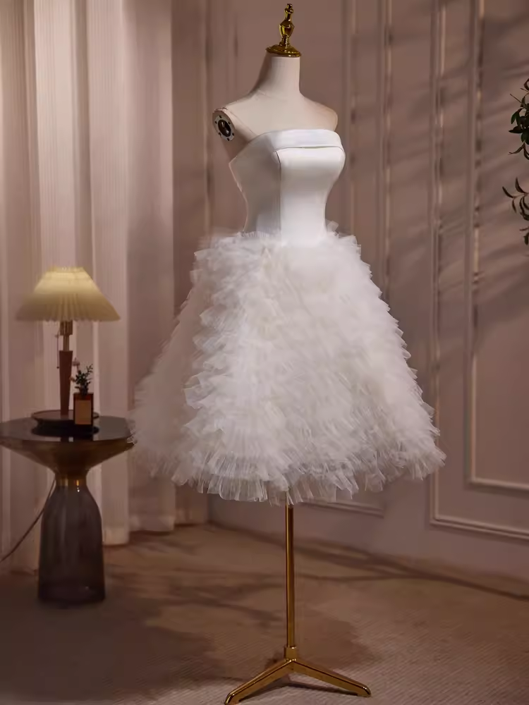 Ball Gown Strapless White Satin Homecoming Dress 18th Birthday Outfits - View 4 | VelvetHem