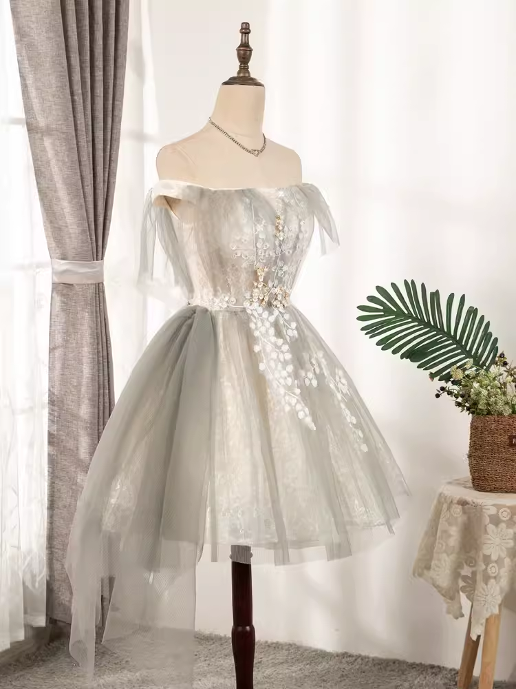 Vintage A line Off The Shoulder Tulle Homecoming Dress 18th Birthday Outfits - View 2 | VelvetHem