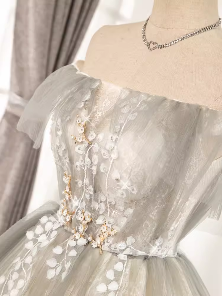 Vintage A line Off The Shoulder Tulle Homecoming Dress 18th Birthday Outfits - View 5 | VelvetHem