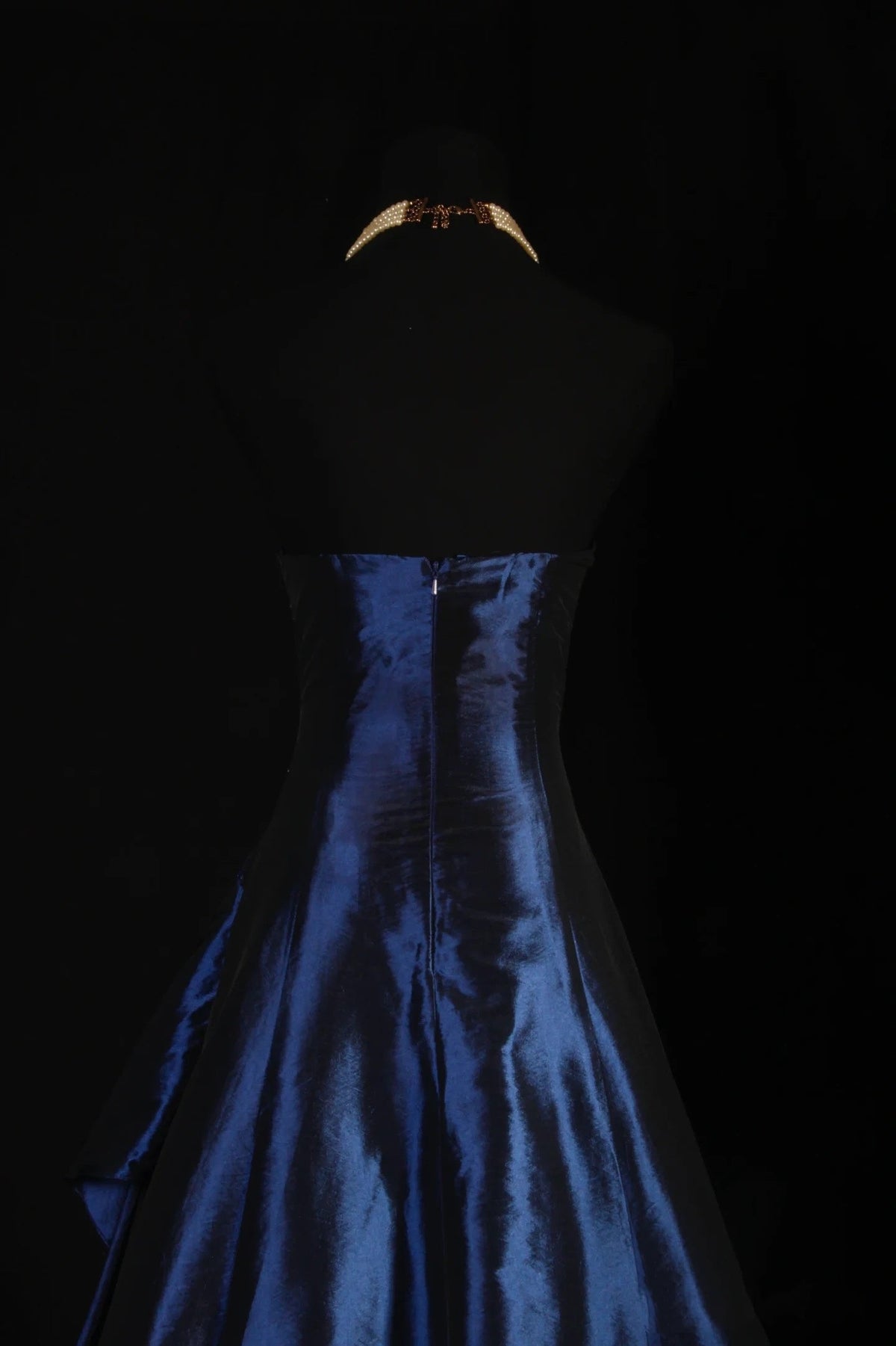 Vintage Ball Gown Strapless Navy Blue Satin Long Prom Dresses Party Dress - View 9 | VelvetHem