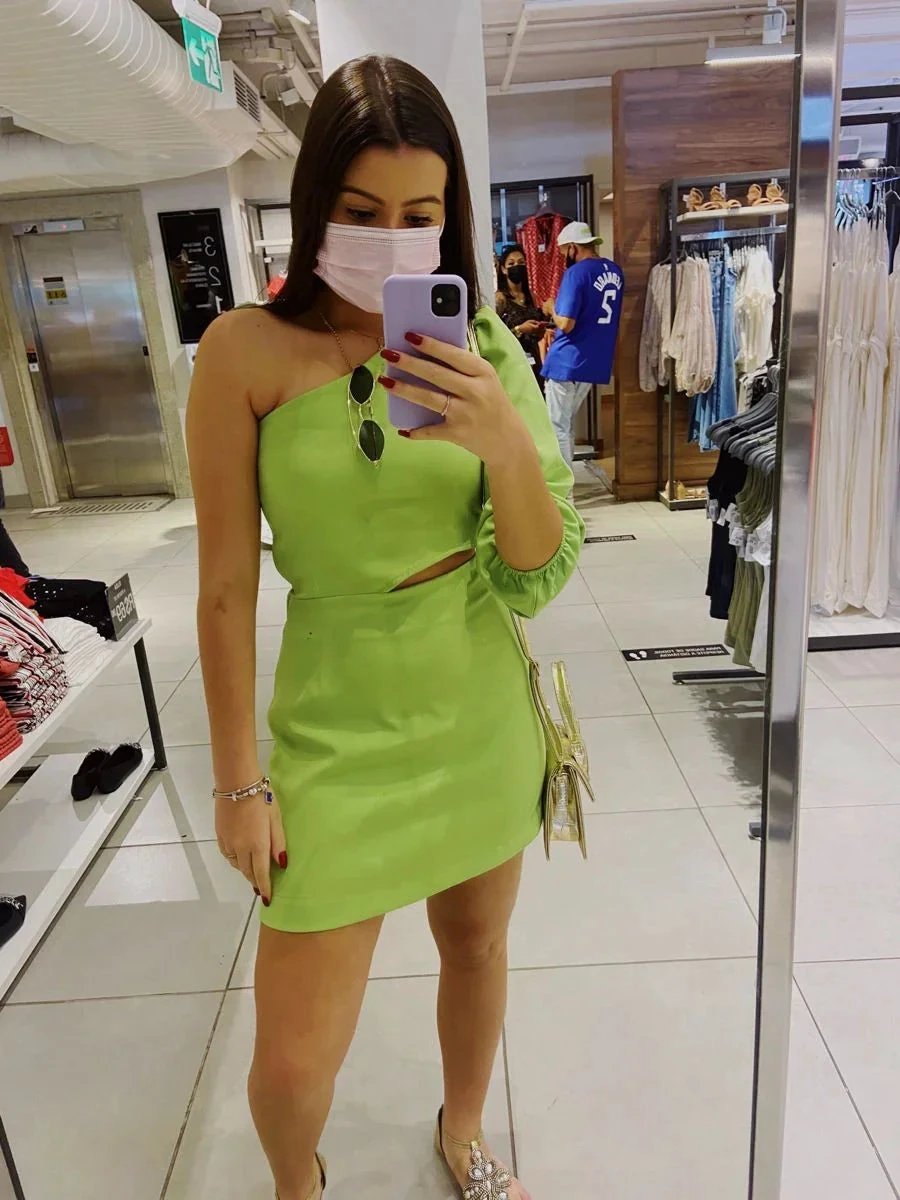 Lovely Green One Sleeve Homecoming Dress Green Cocktail Dress (ZD12729) - VelvetHem