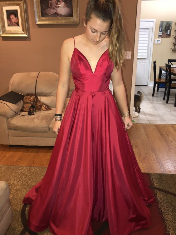 Spaghetti Straps Empire Burgundy Prom Dress - VelvetHem