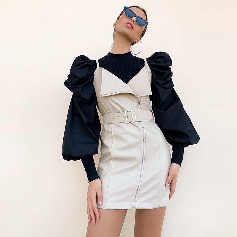 Puff Sleeve Patchwork Slim Top