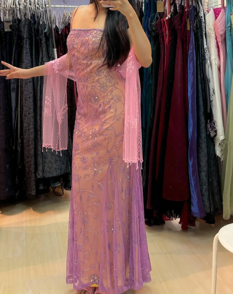Gorgeous Spaghetti Straps Tulle Beaded Mermaid Evening Dress,Long Party Prom Dress - View 2 | VelvetHem