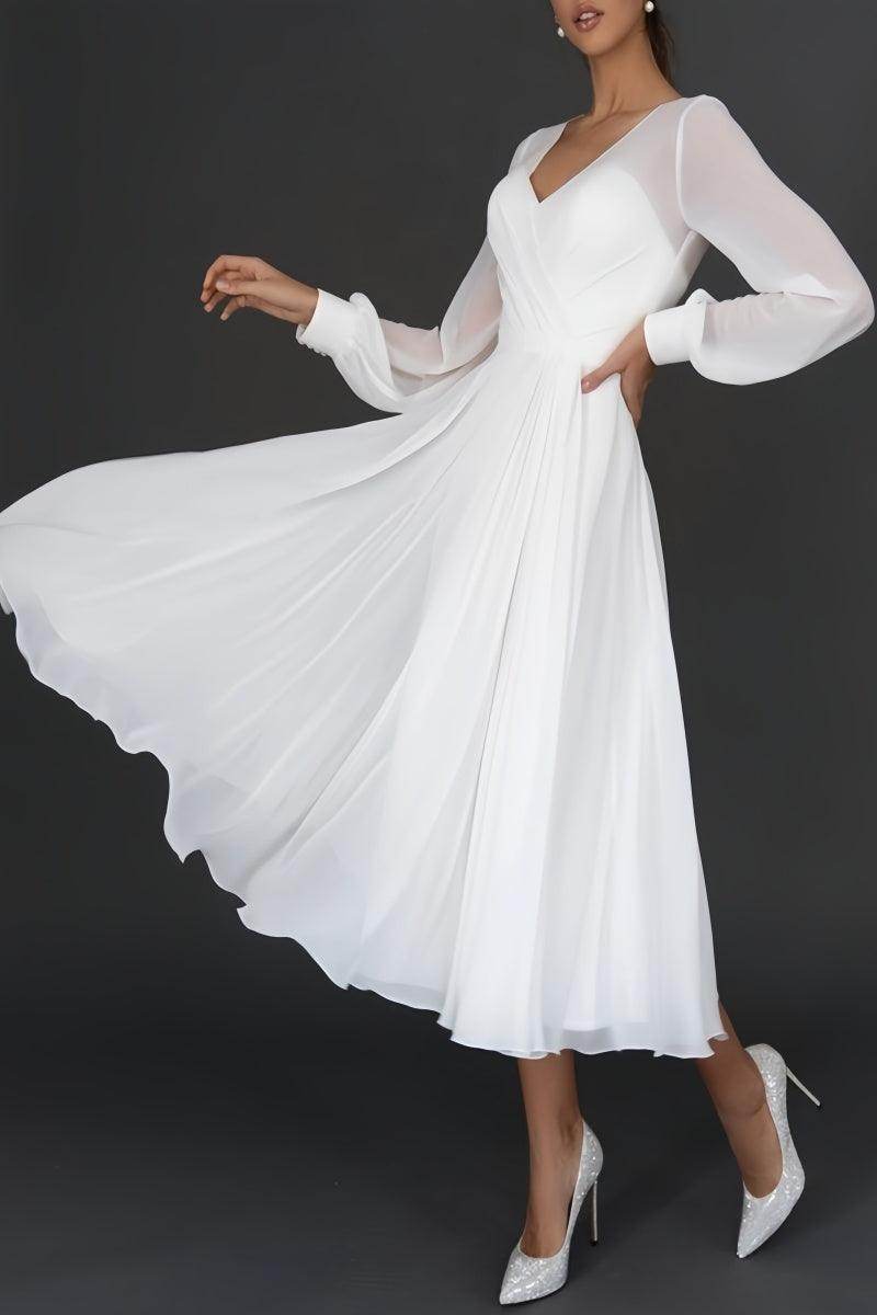 V-Neck Chiffon Dress for Civil Wedding & Bridal Shower