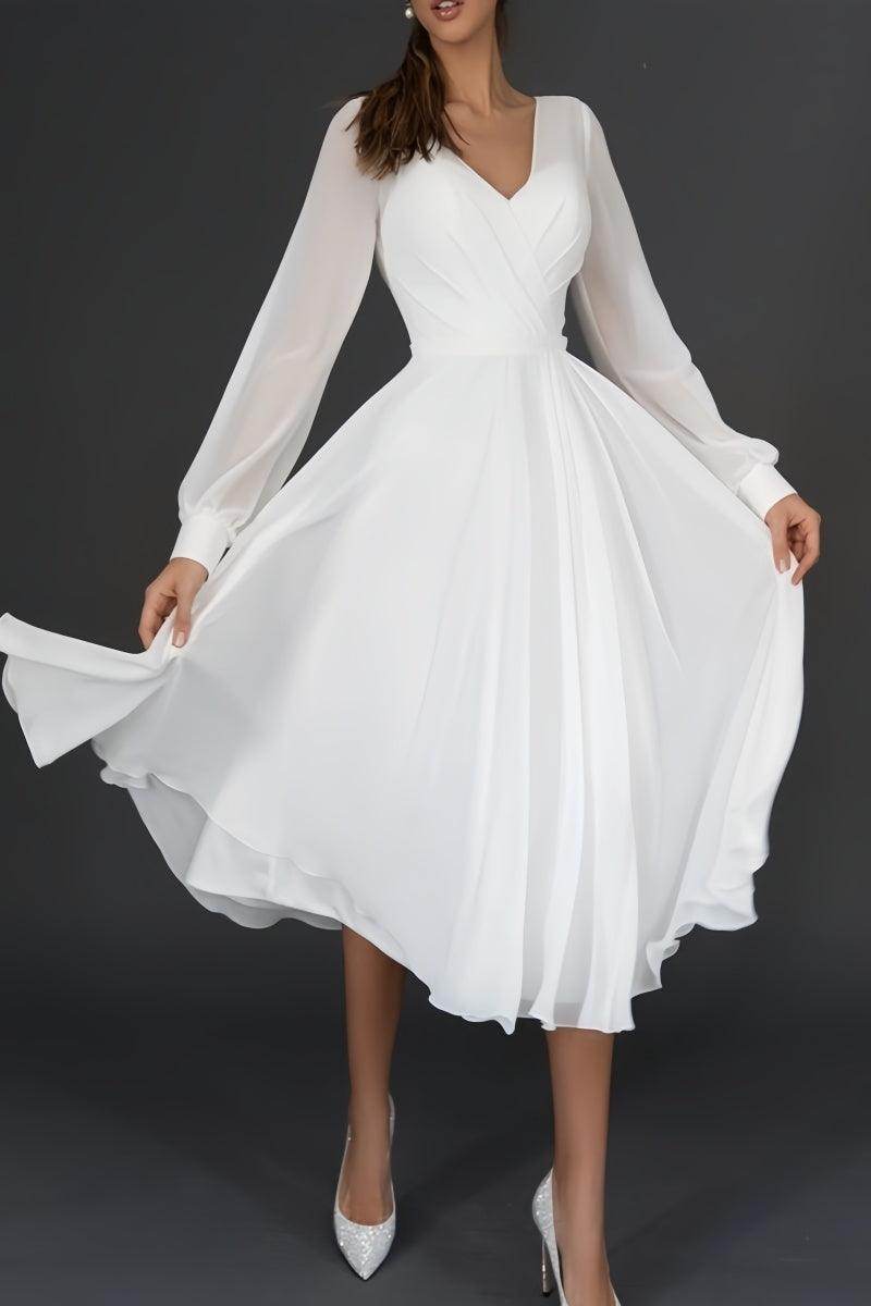 V-Neck Chiffon Dress for Civil Wedding & Bridal Shower