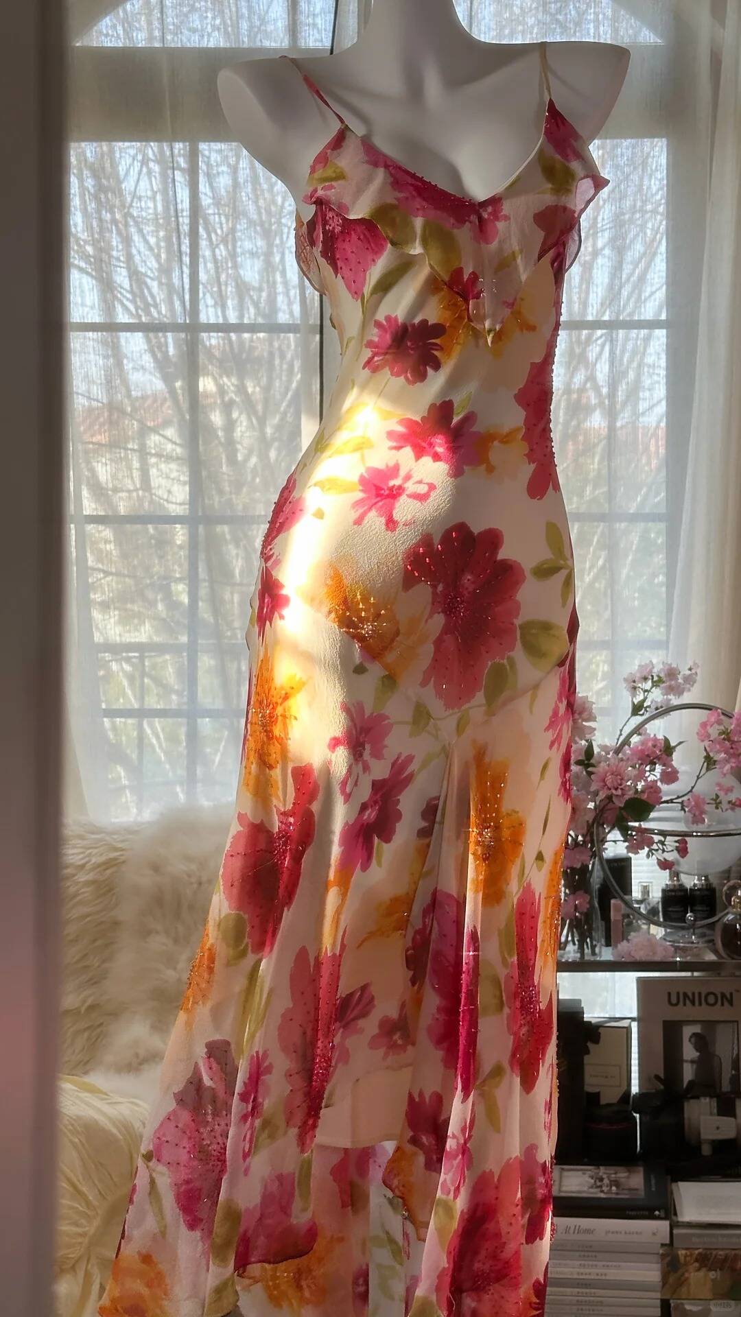 Pretty Chiffon Print Floral Beaded Mermaid Evening Dress Long Formal Party Dress - View 3 | VelvetHem