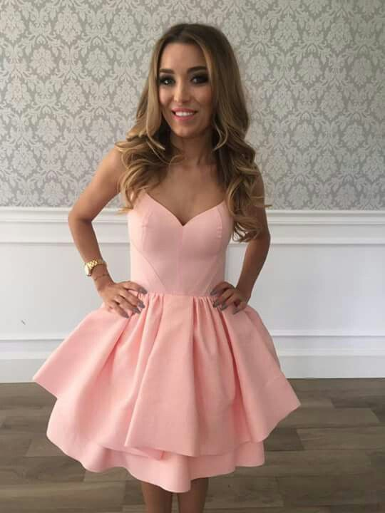 A line V Neck Pink Homecoming Dress - VelvetHem