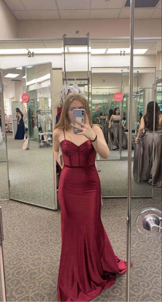 Fashion Burgundy Spaghetti Straps Mermaid Evening Dress Burgundy Prom Gown Y6430 - VelvetHem