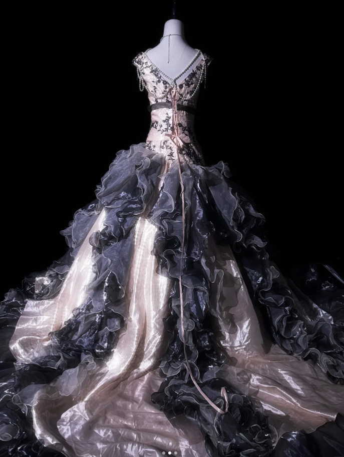 Vintage Sleeveless Tulle Satin Ruffles Mermaid Evening Dress Long Prom Gown With Bow - View 3 | VelvetHem