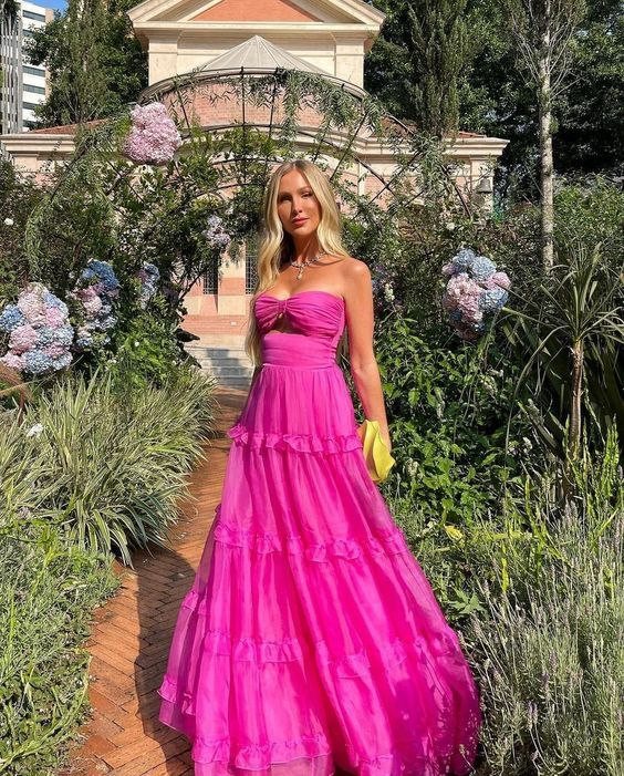 Hot Pink Formal Occasion Dress Sweetheart Long Party Dress Tiered Sleeveless Sexy Evening Dress Y6183 - VelvetHem