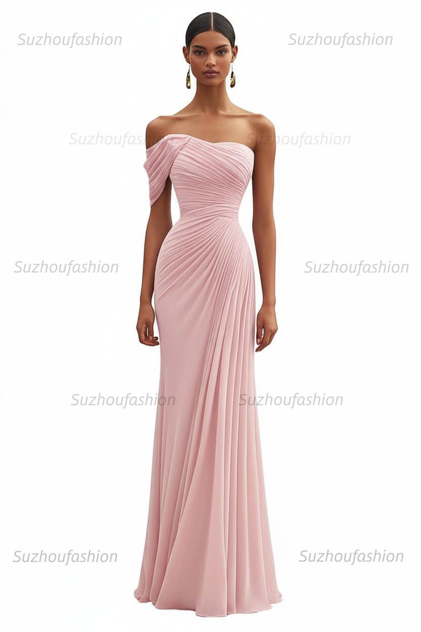 One Shoulder Ruched Mermaid Dark Green Wedding Guest Dress Long Formal Dress