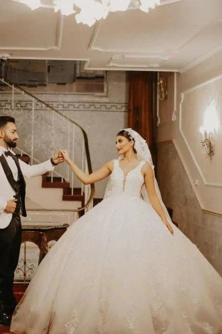 Cap sleeves Ivory Ball Gown Floor length Wedding Dress (ZD15703)