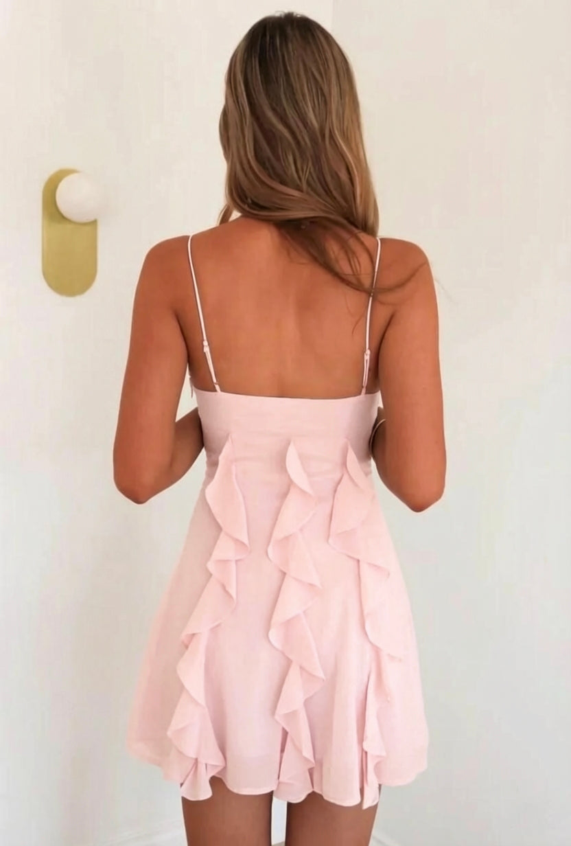 Chic A Line Spaghetti Straps Light Blue Short Homecoming Dress with Ruffles