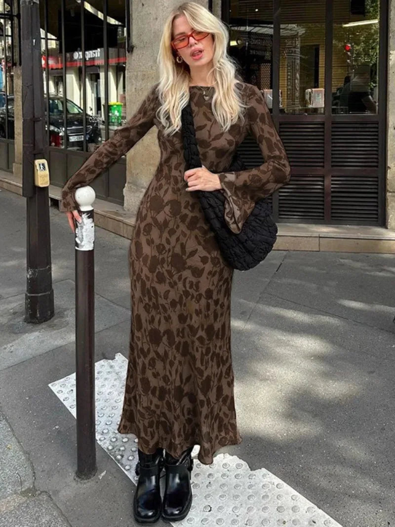 Elegant Oneck High Waist Evening Party Streetwear Maxi Dress