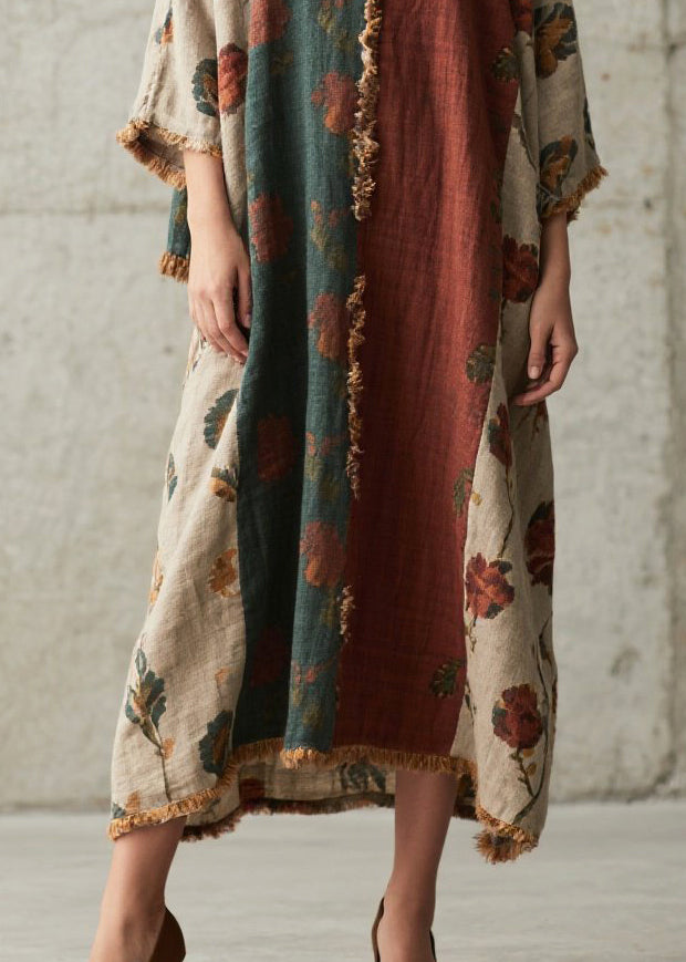 Casual Colorblock Oversized Patchwork Faux Fur Maxi Dresses Bracelet Sleeve
