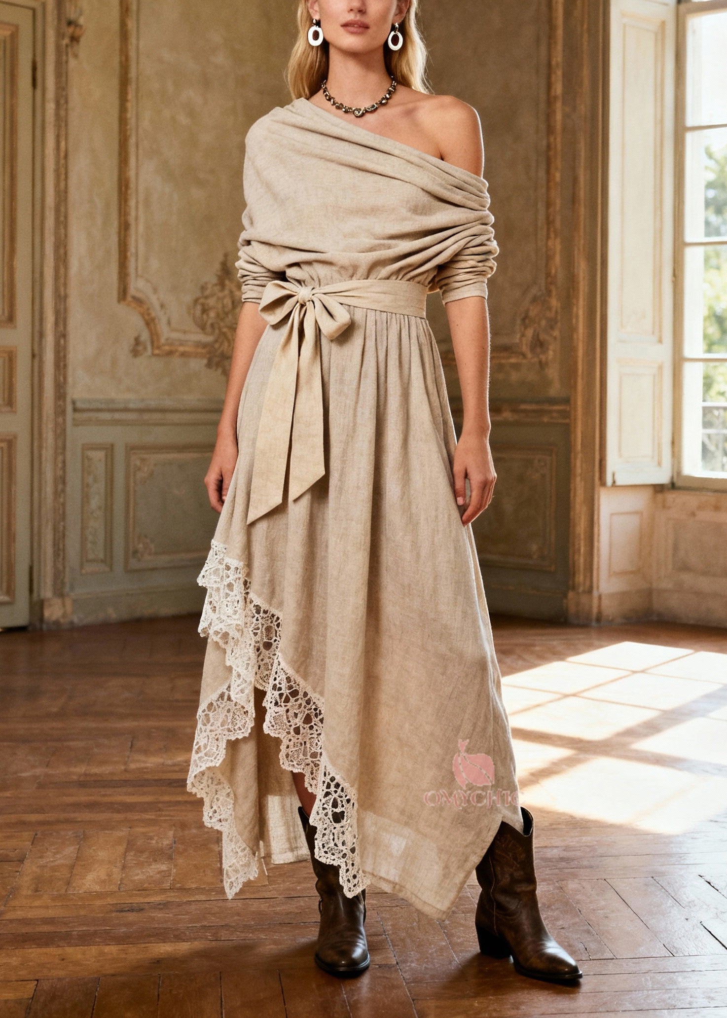 Casual Khaki Asymmetrical One Shoulder Maxi Dresses Spring