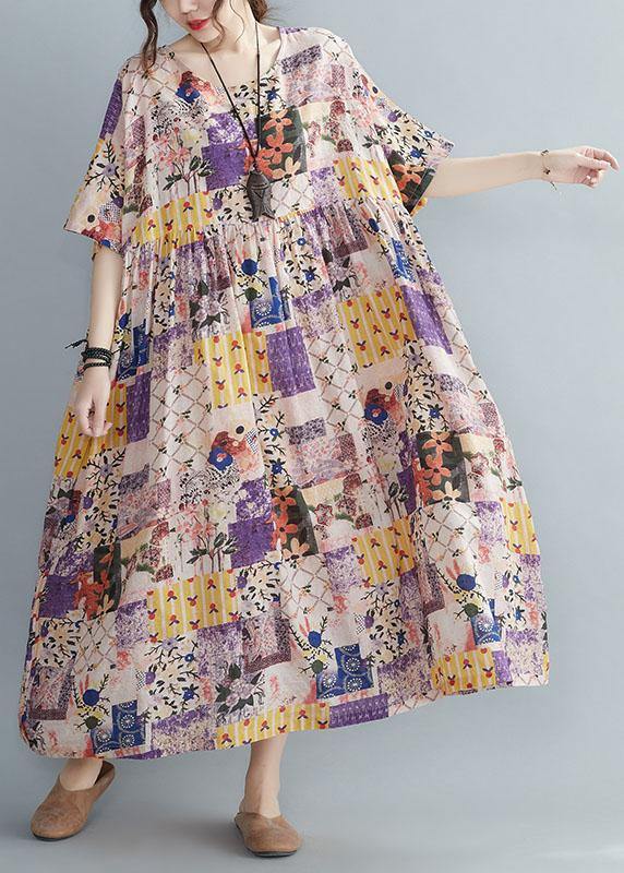 Casual O-Neck Retro Print Summer Sundress Half Sleeve