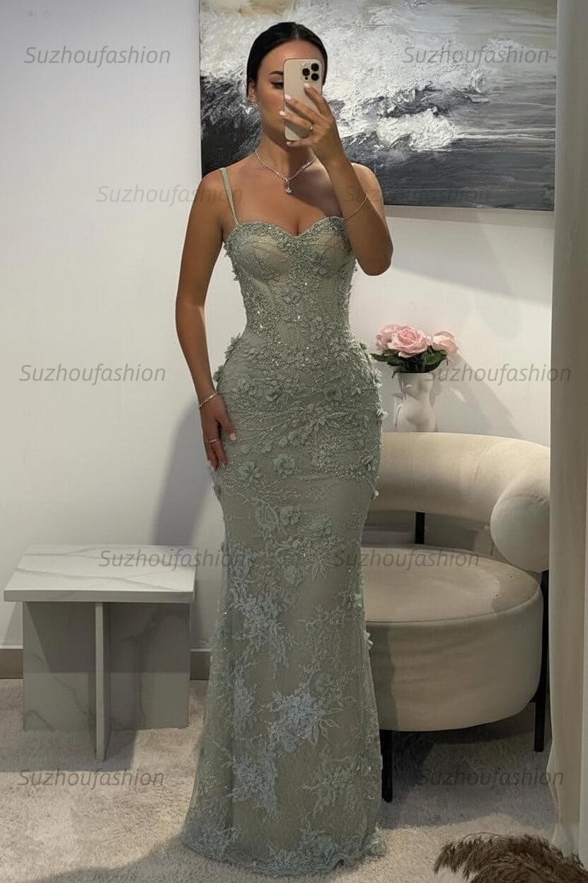 Suzhoufashion Light Blue 3D Floral Lace Beaded Mermaid Prom Dress With Illusion Corset Bodice Formal Evening Gown