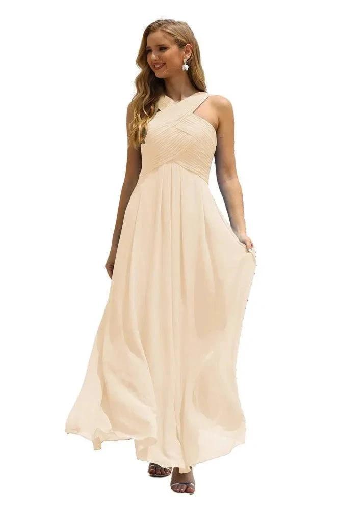 Numbersea Women Halter Chiffon Bridesmaid Dress A-line Long Formal Prom Gown SEA28015 by numbersea