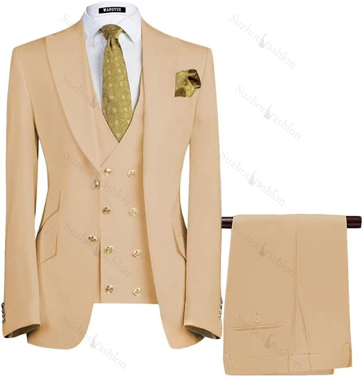 Champagne Peaked Lapel Prom Suit Trendsetting Three Piece Design