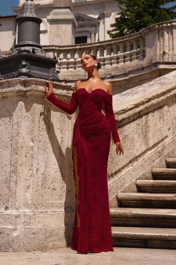 Champagne Prom Dress Mermaid Sweetheart Off The Shoulder Lace Beaded Formal Dress