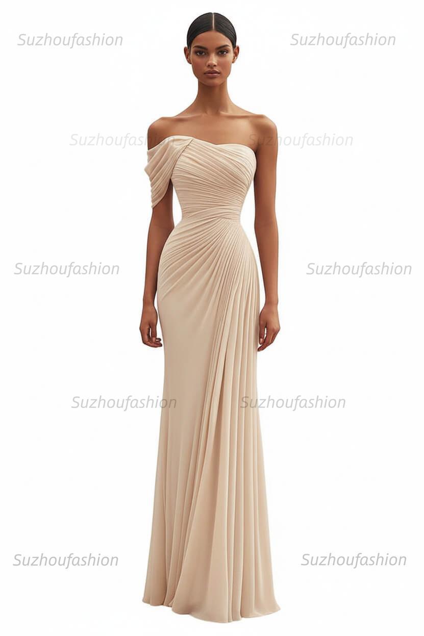 One Shoulder Ruched Mermaid Dark Green Wedding Guest Dress Long Formal Dress