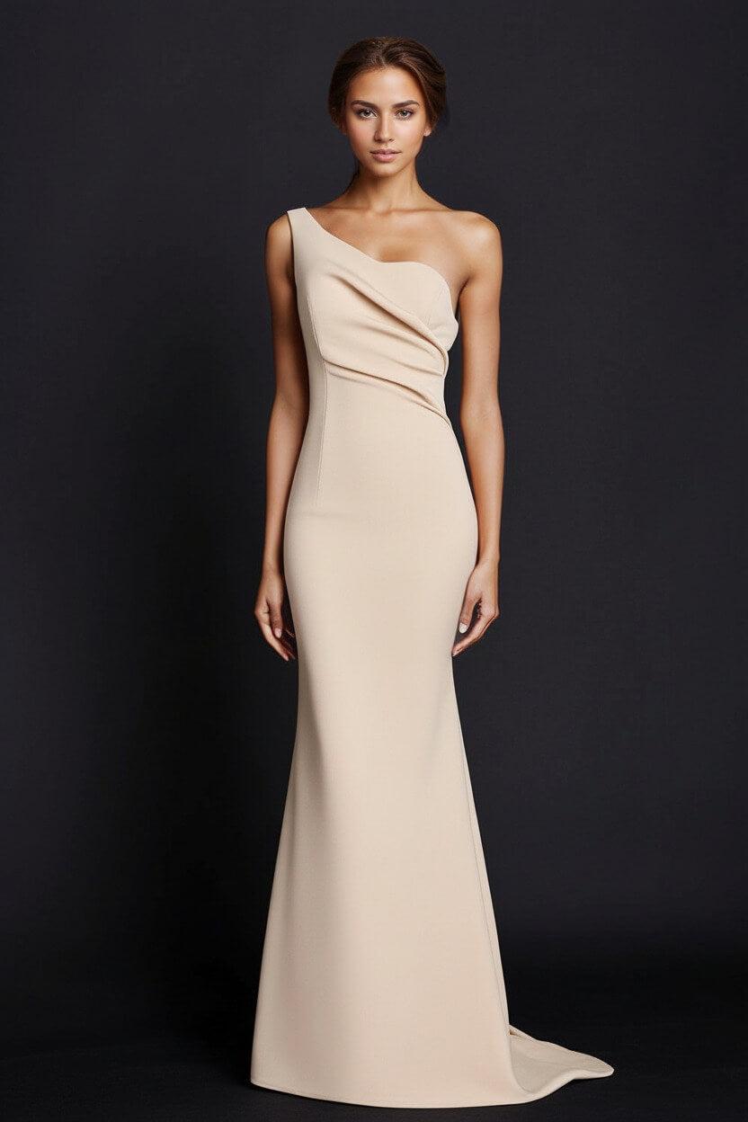 One Shoulder Khaki Wedding Guest Dress Mermaid Long Formal Dress