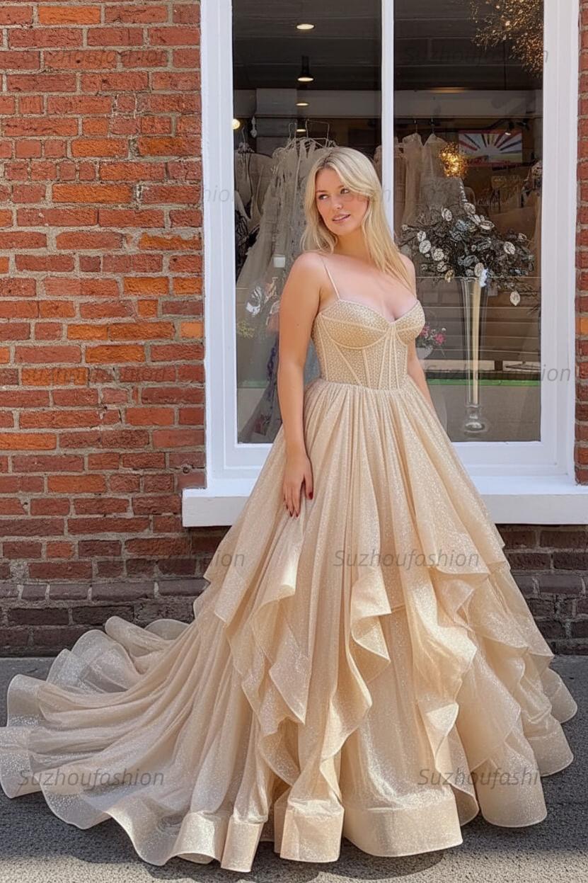 Dark Green A Line Long Corset Prom Dress With Ruffles
