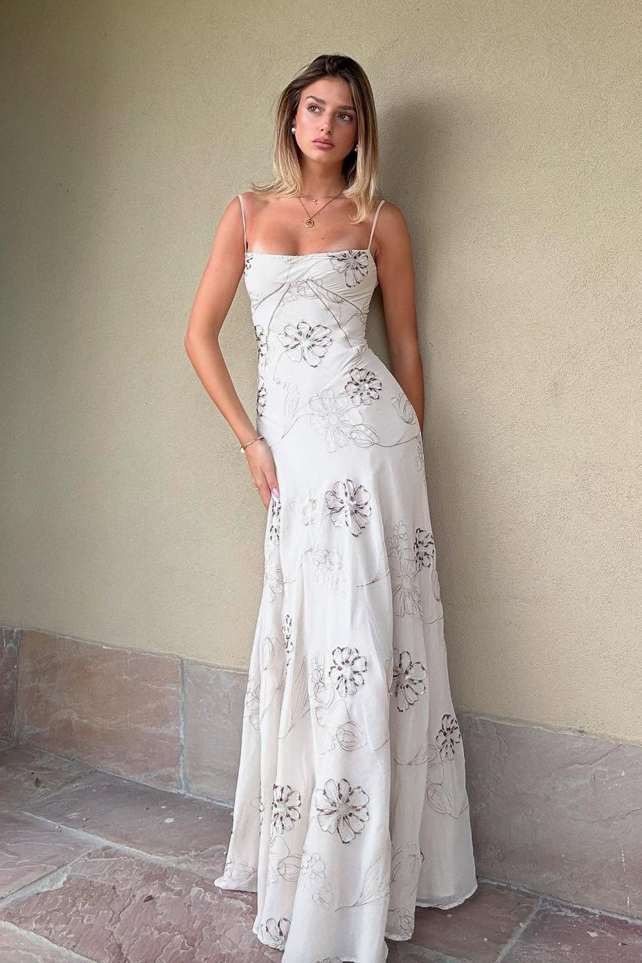 Beautiful A Line Spaghetti Straps White Long Party Dress with Criss Cross Back