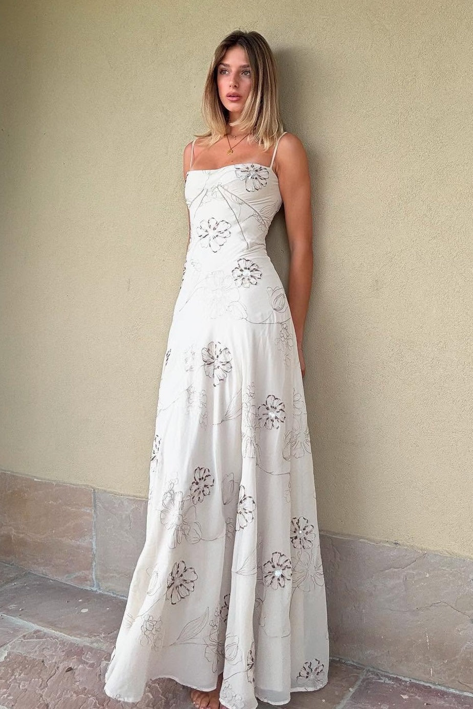 Beautiful A Line Spaghetti Straps White Long Party Dress with Criss Cross Back